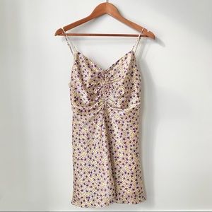 ZARA | NWT DRAPED RUCHED SATIN EFFECT DRESS WITH DAINTY FLORAL PRINT MINI DRESS